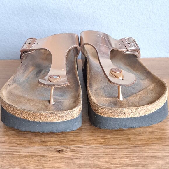 Birkenstock Papillio Gizeh Women 40 9 Silver Metallic Copper Platform Sandals - Picture 2 of 12